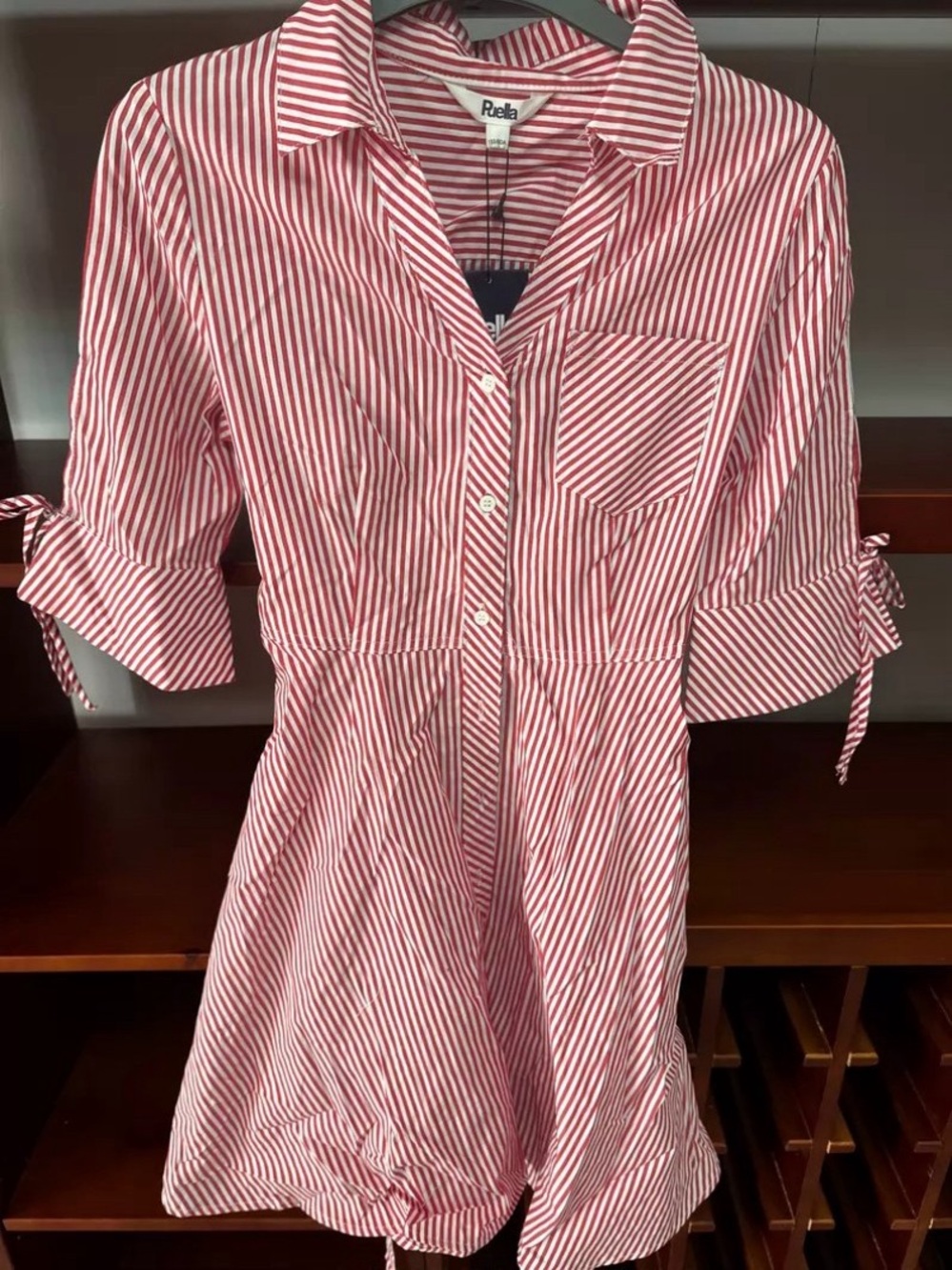 Petite Red & White Striped Button-Front Shirt Dress by Paola
